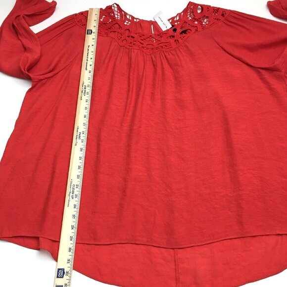 NEW Lane Bryant Women's Red Tunic Top Crochet Neckline Long Sleeves size 26 / 28 - Picture 8 of 11